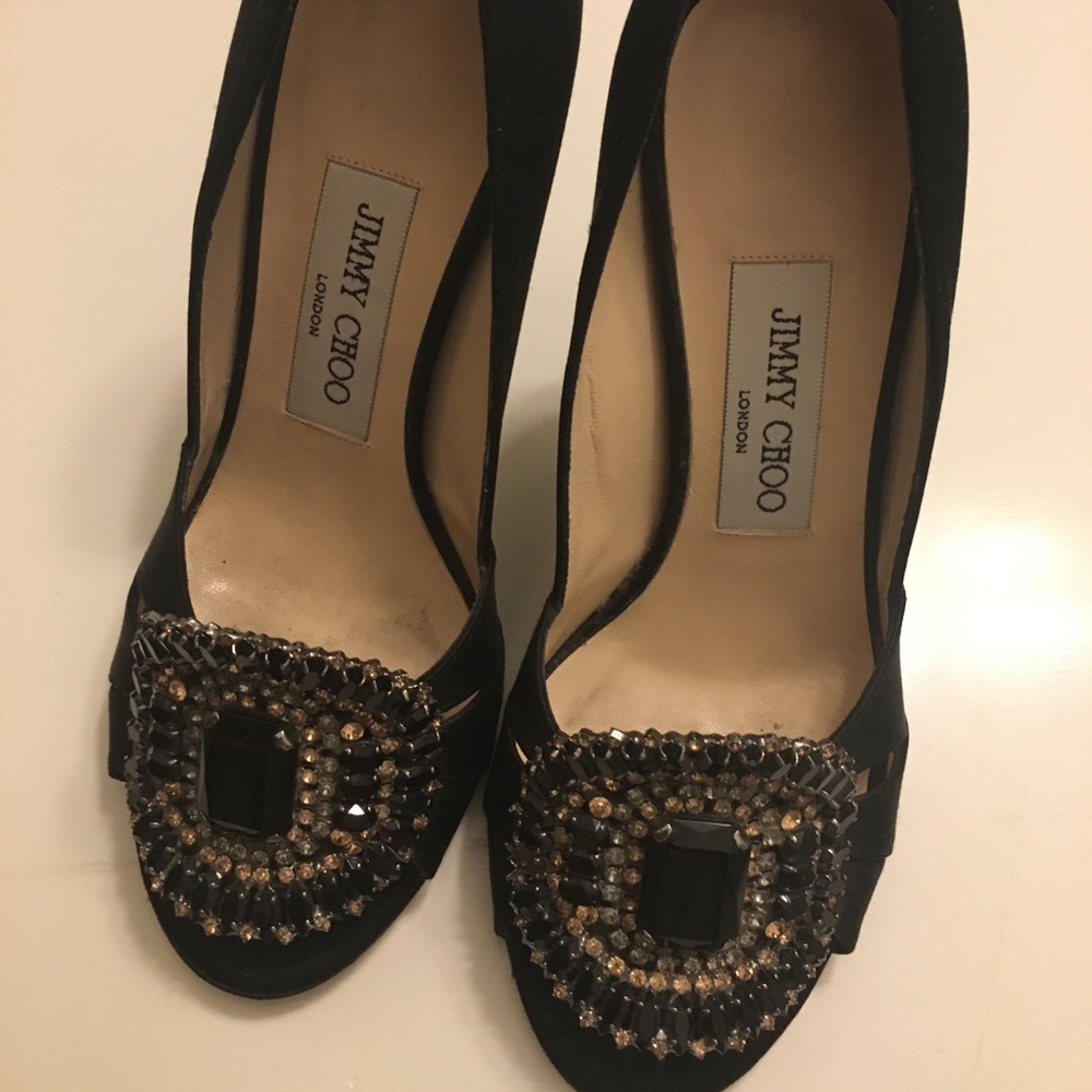 Jimmy Choo Black Embellished Open-Toe Heels